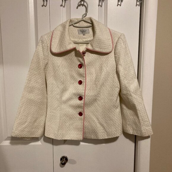 #182 Viola per Donna Off-White with Pink Details Blazer, Size 40 (Med) - Picture 1 of 7